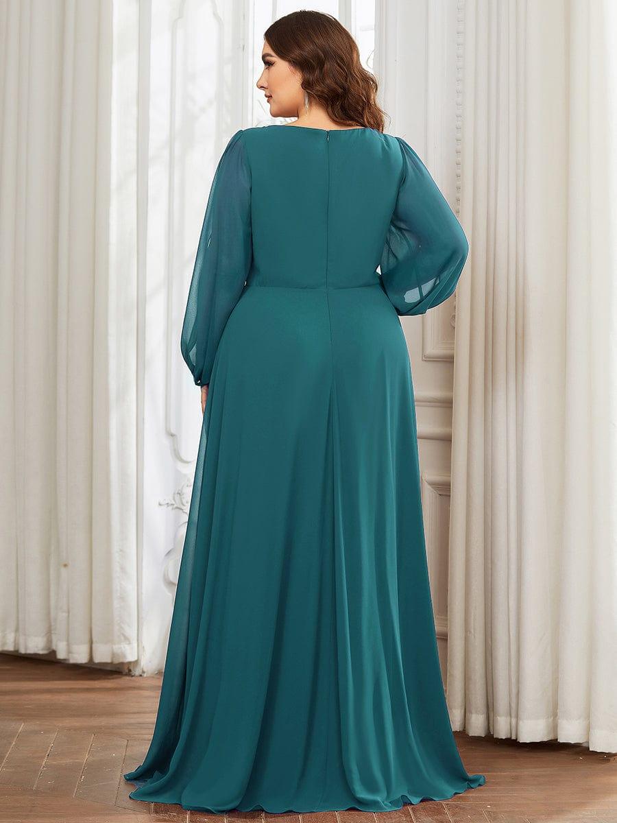 pretty AMOUR|Stylish Plus Size Chiffon Formal Evening Dresses with Long Lantern Sleeves