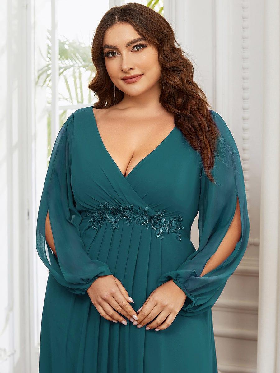 pretty AMOUR|Stylish Plus Size Chiffon Formal Evening Dresses with Long Lantern Sleeves