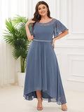 Plus Size Boat Neck Formal Dress with Sleeves