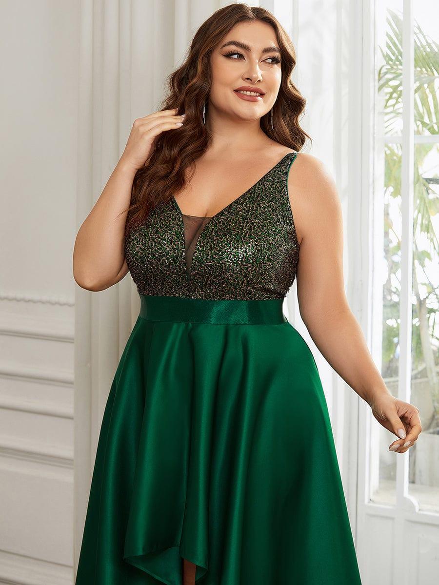 pretty ALYNA|High Low Sleeveless Plus Size Dresses With Sequin for Evening