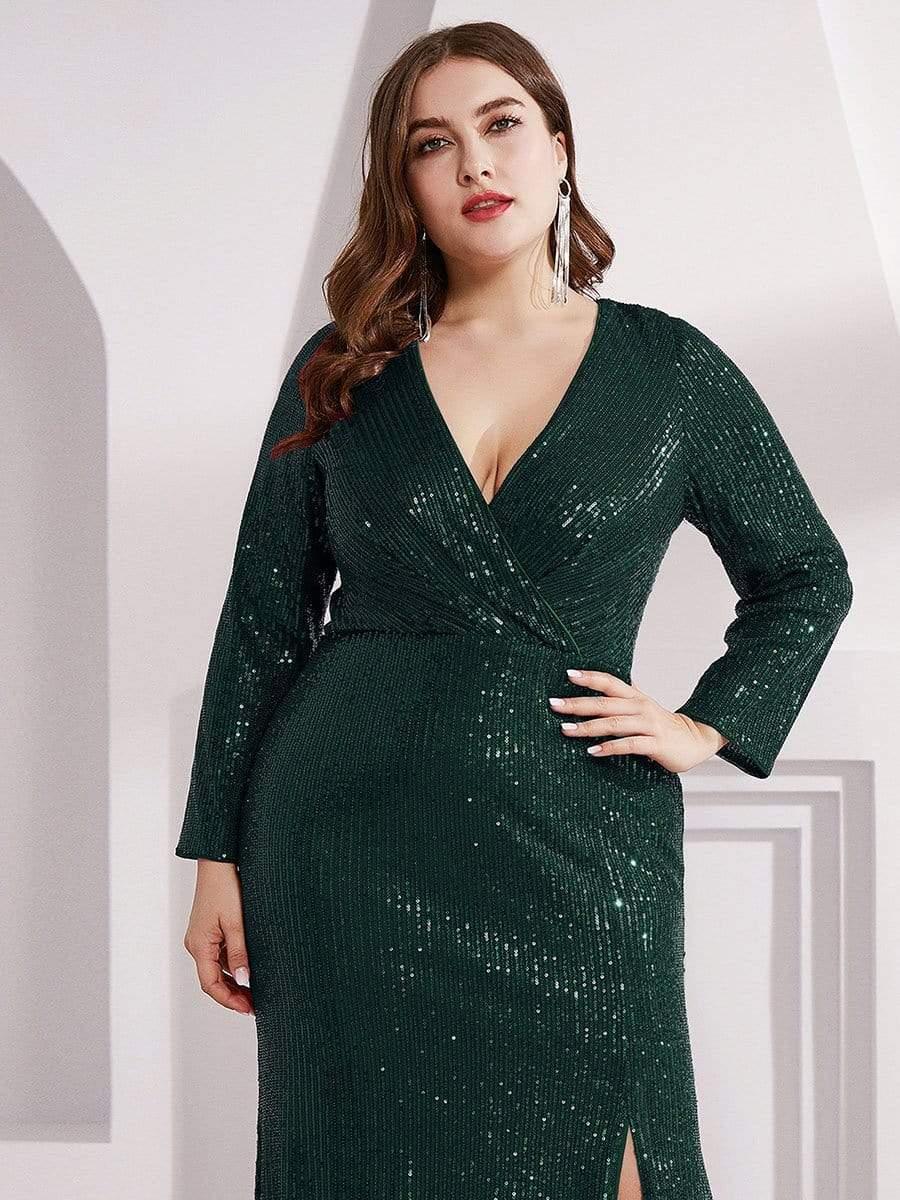 pretty NYX|Plus Size Sexy Deep V-Neck Sequin Bodice Formal Evening Gowns
