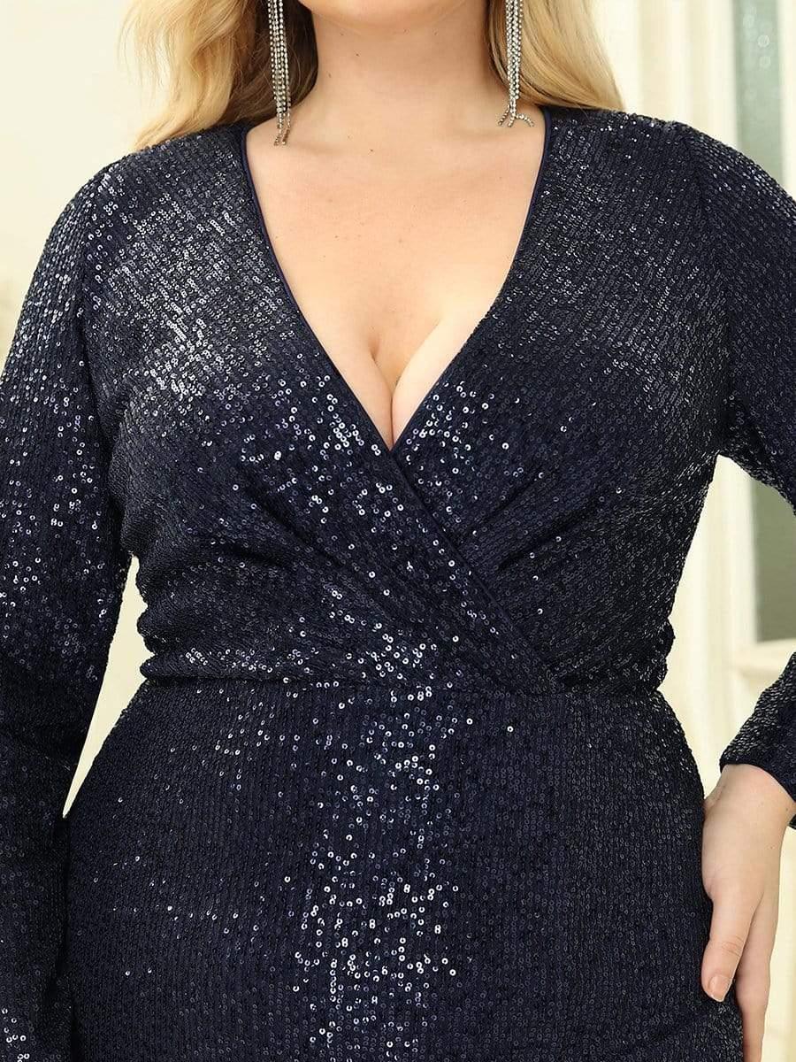 pretty NYX|Plus Size Sexy Deep V-Neck Sequin Bodice Formal Evening Gowns