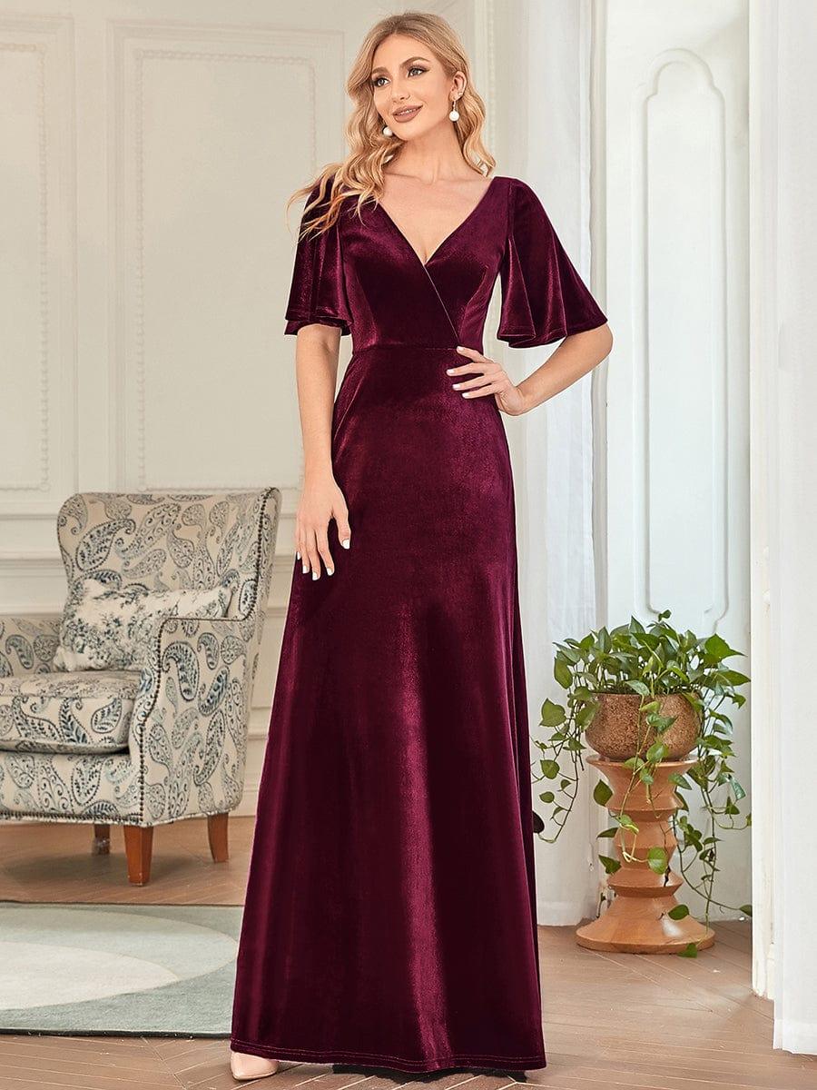 Velvet Double V Neck Maxi Bridesmaid Dress