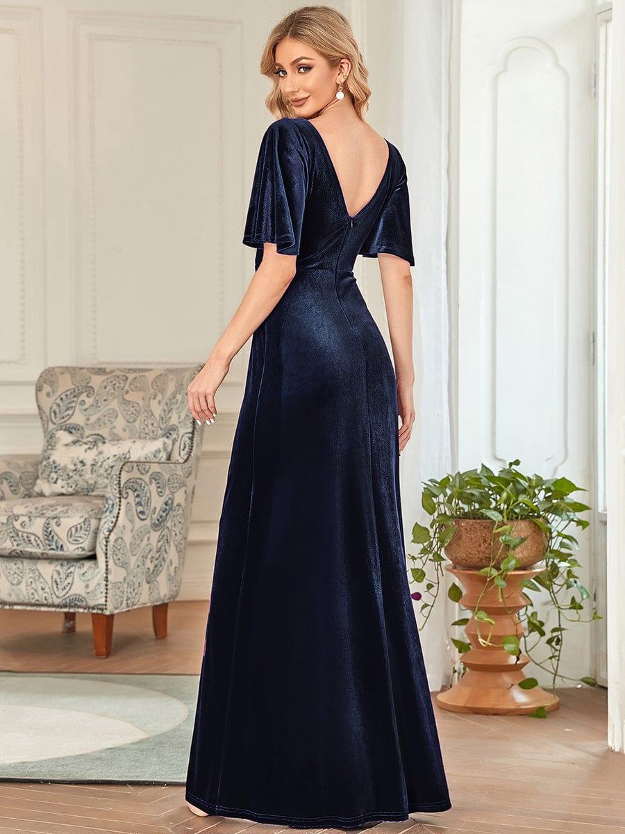 Velvet Double V Neck Maxi Bridesmaid Dress