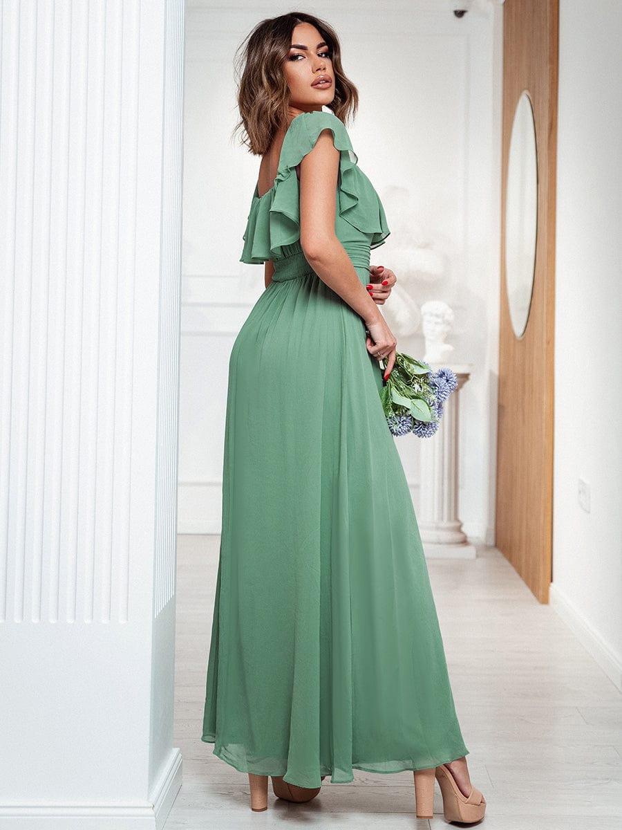 Women's Off Shoulder Ruffle Thigh Slit Bridesmaid Dresses