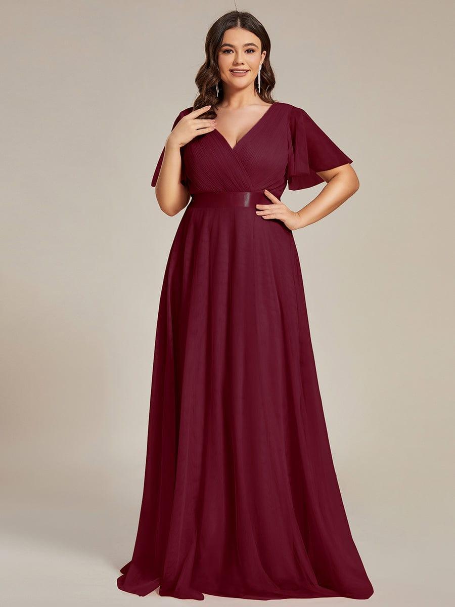 pretty MISTE|Women's Floor-Length Plus Size Formal Bridesmaid Dress with Short Sleeve