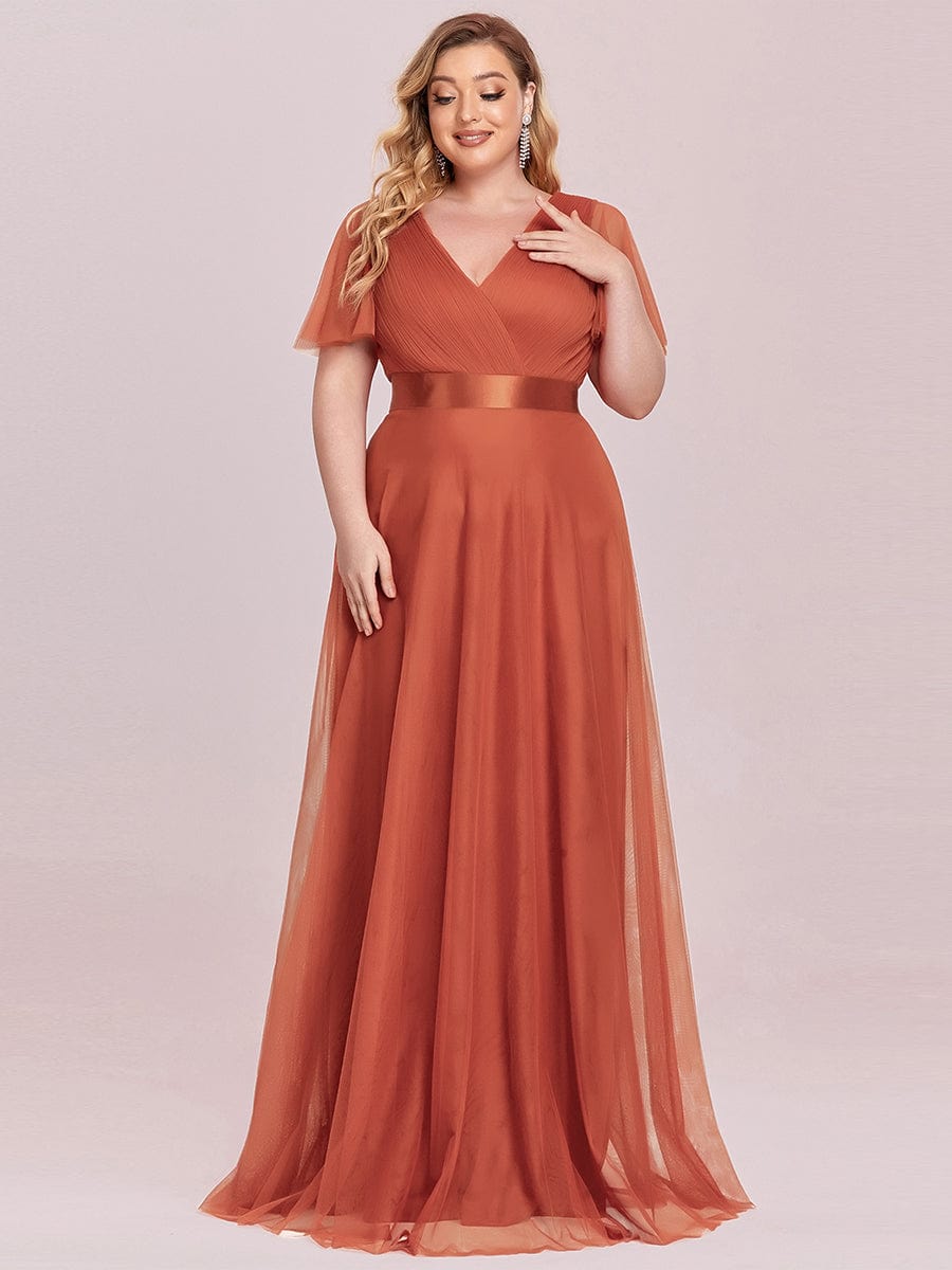 pretty MISTE|Women's Floor-Length Plus Size Formal Bridesmaid Dress with Short Sleeve