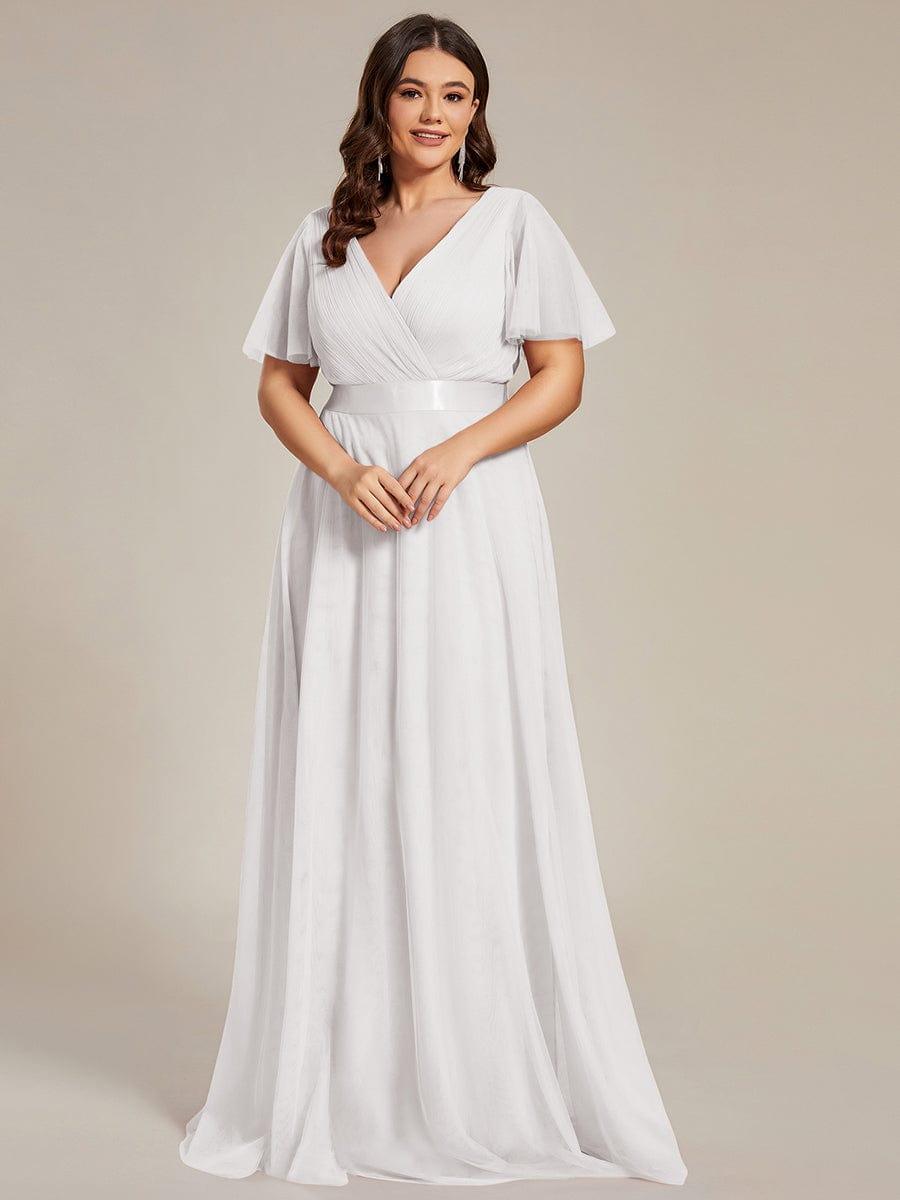pretty MISTE|Women's Floor-Length Plus Size Formal Bridesmaid Dress with Short Sleeve