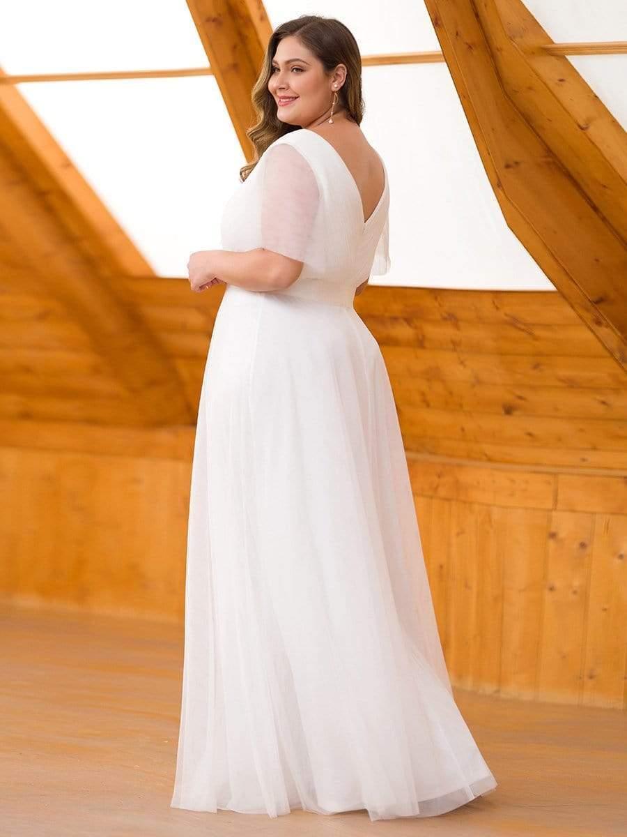 pretty MISTE|Women's Floor-Length Plus Size Formal Bridesmaid Dress with Short Sleeve