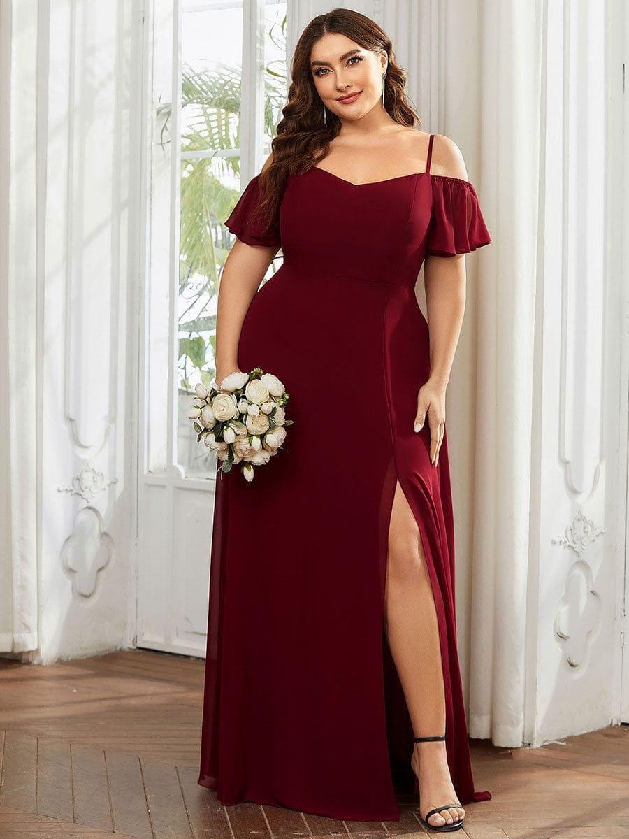 pretty REYA|Plus Size Cold Shoulder Formal Bridesmaid Dress with Side Slit
