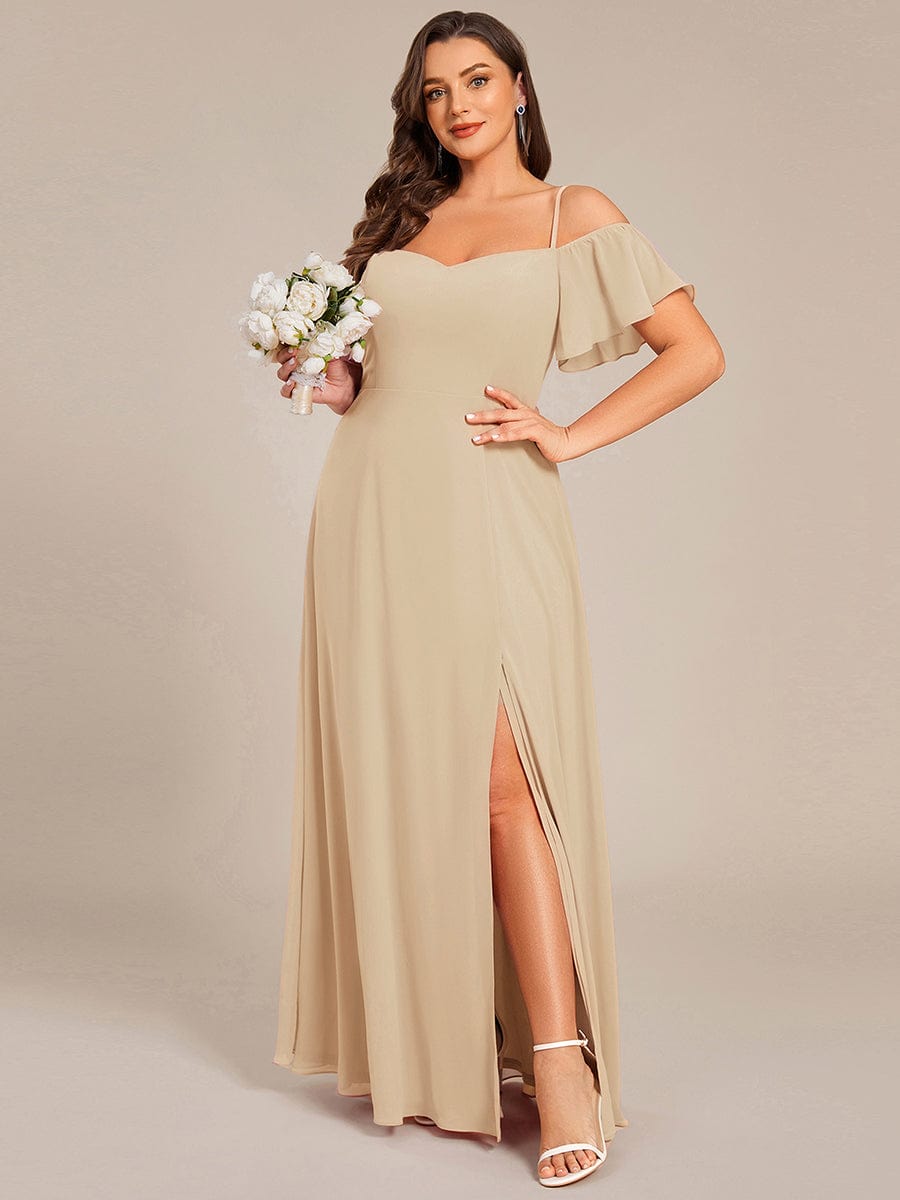 pretty REYA|Plus Size Cold Shoulder Formal Bridesmaid Dress with Side Slit