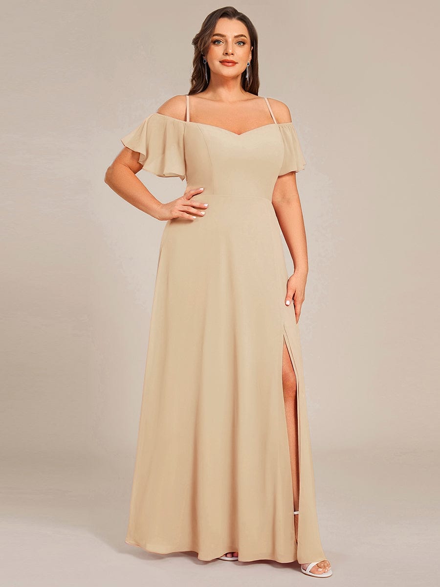 pretty REYA|Plus Size Cold Shoulder Formal Bridesmaid Dress with Side Slit