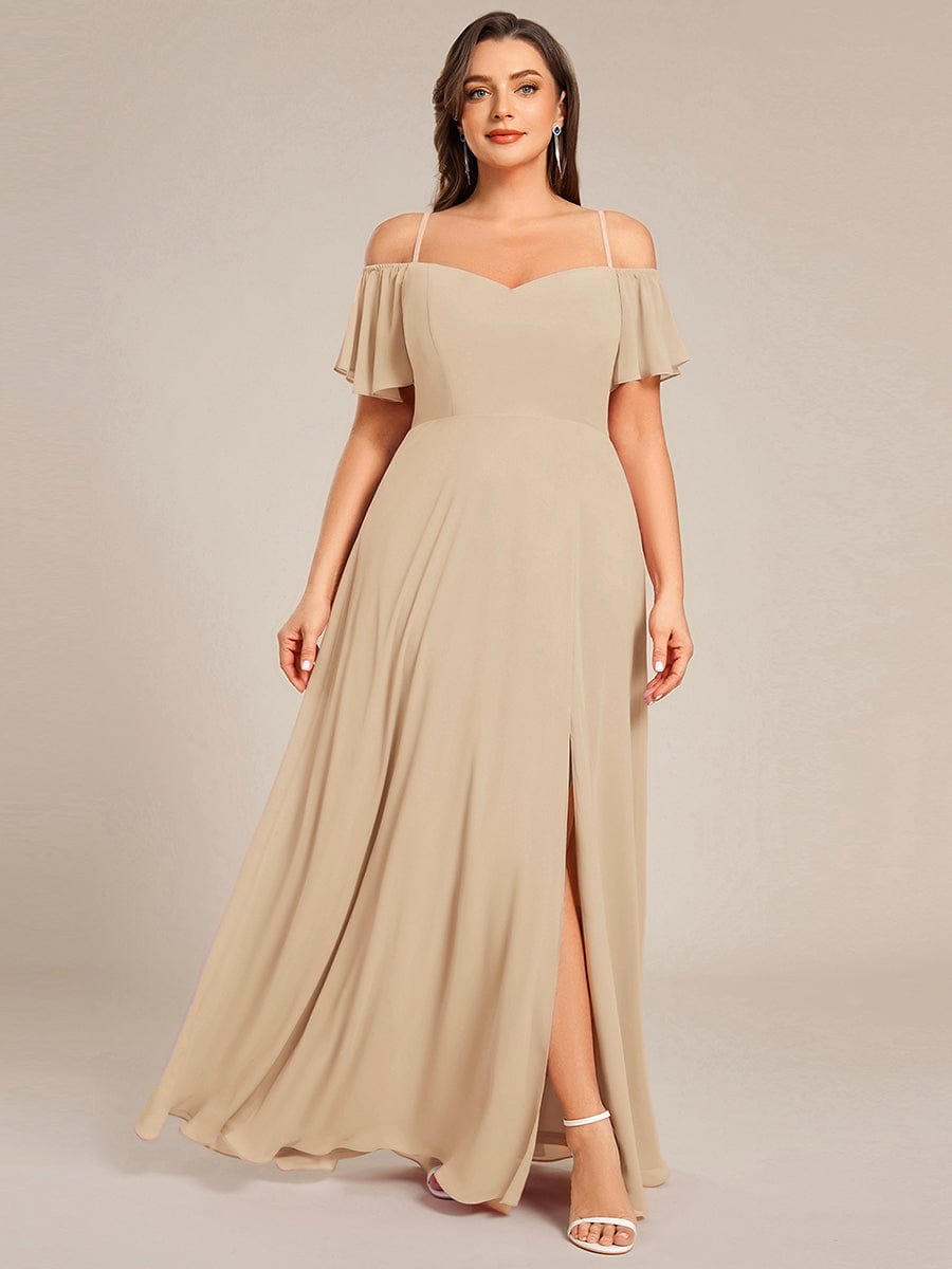 pretty REYA|Plus Size Cold Shoulder Formal Bridesmaid Dress with Side Slit