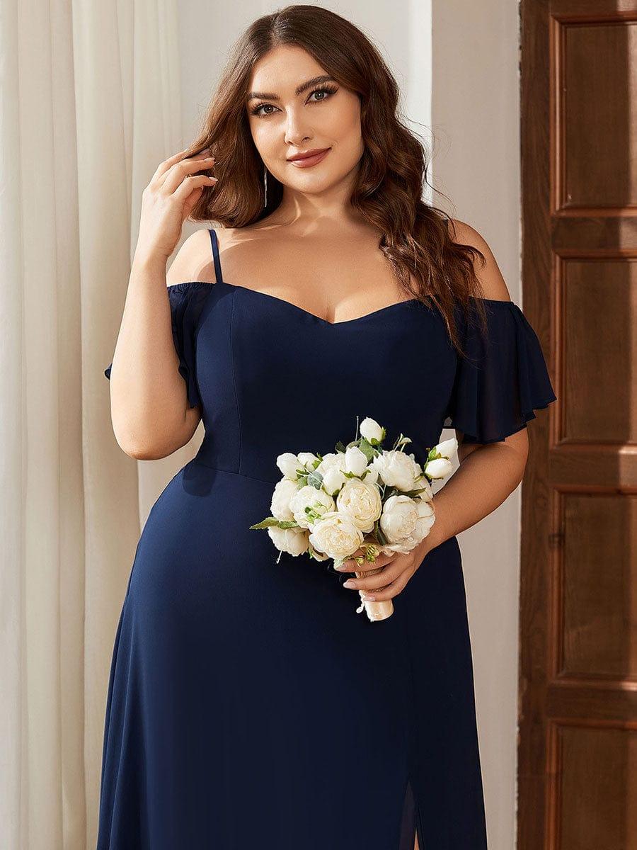 pretty REYA|Plus Size Cold Shoulder Formal Bridesmaid Dress with Side Slit