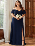 pretty REYA|Plus Size Cold Shoulder Formal Bridesmaid Dress with Side Slit