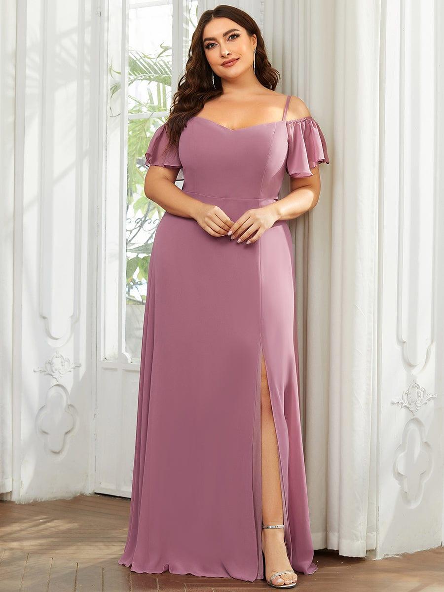 pretty REYA|Plus Size Cold Shoulder Formal Bridesmaid Dress with Side Slit