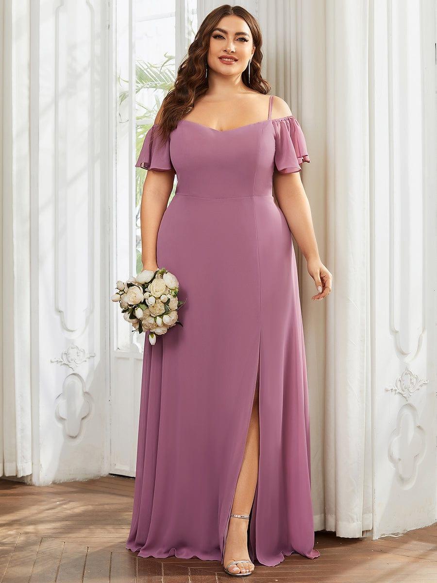 pretty REYA|Plus Size Cold Shoulder Formal Bridesmaid Dress with Side Slit