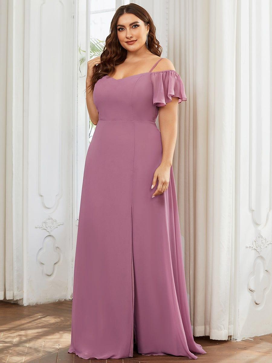 pretty REYA|Plus Size Cold Shoulder Formal Bridesmaid Dress with Side Slit