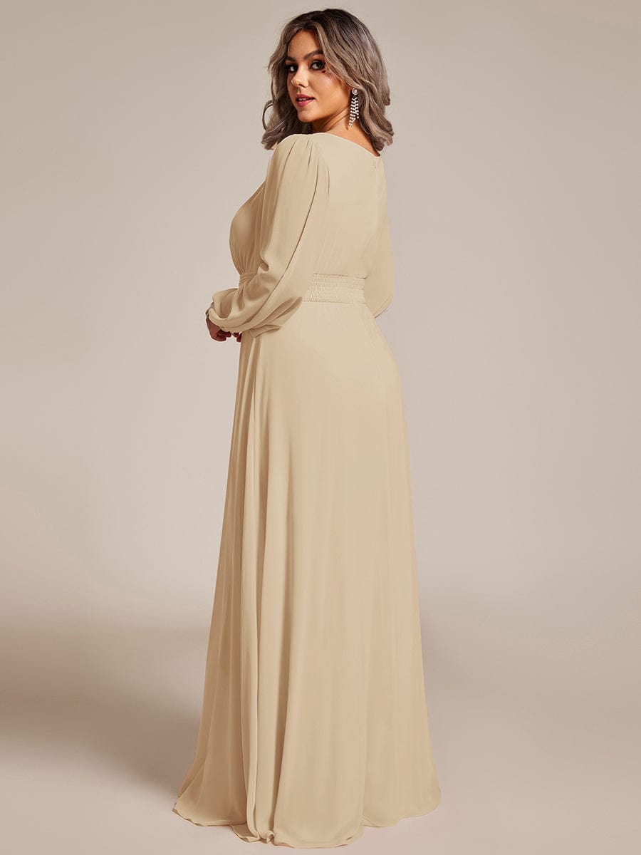 pretty CELESTE|Plus Size See-Through Puff Sleeve Chiffon Mother Dress