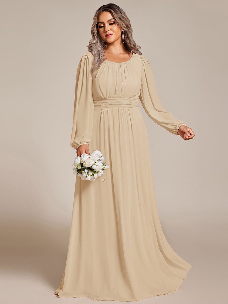 pretty CELESTE|Plus Size See-Through Puff Sleeve Chiffon Mother Dress