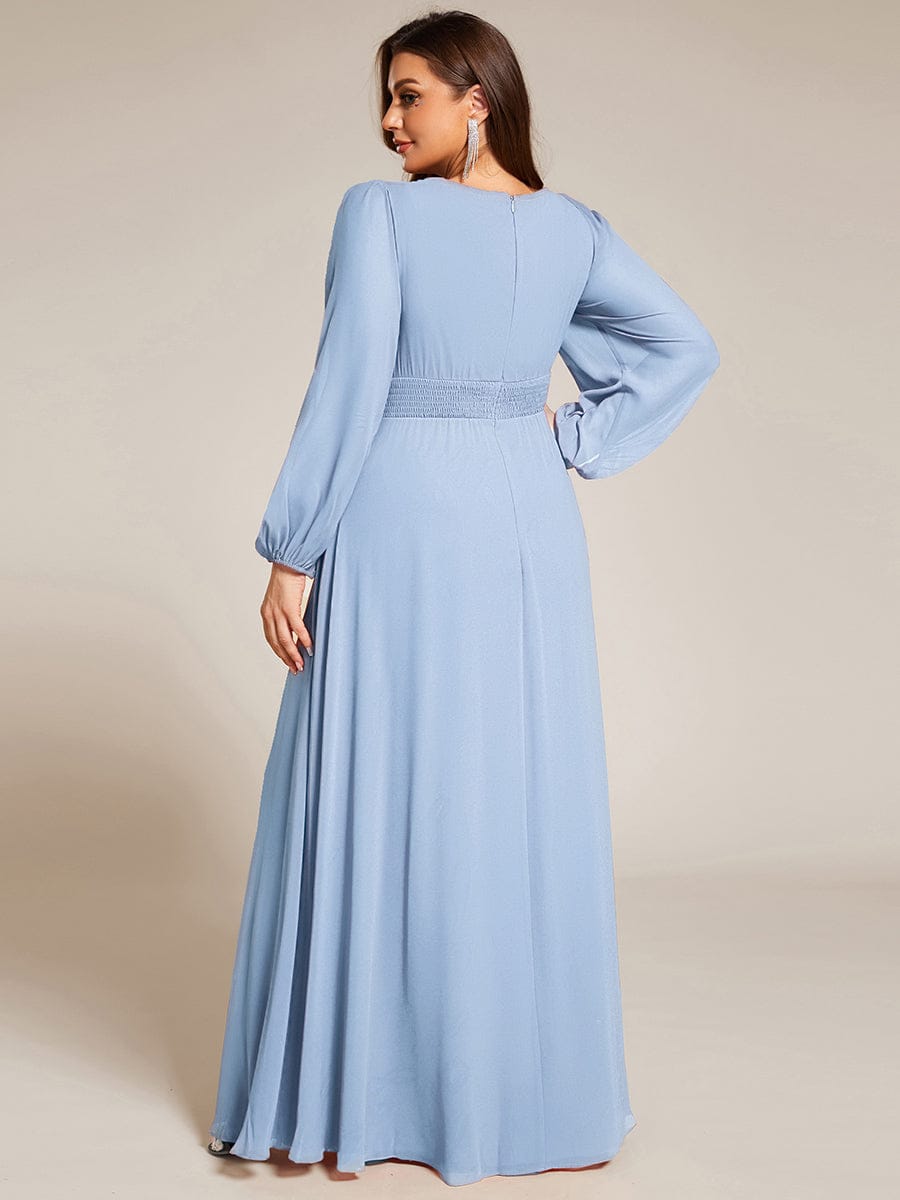 pretty CELESTE|Plus Size See-Through Puff Sleeve Chiffon Mother Dress
