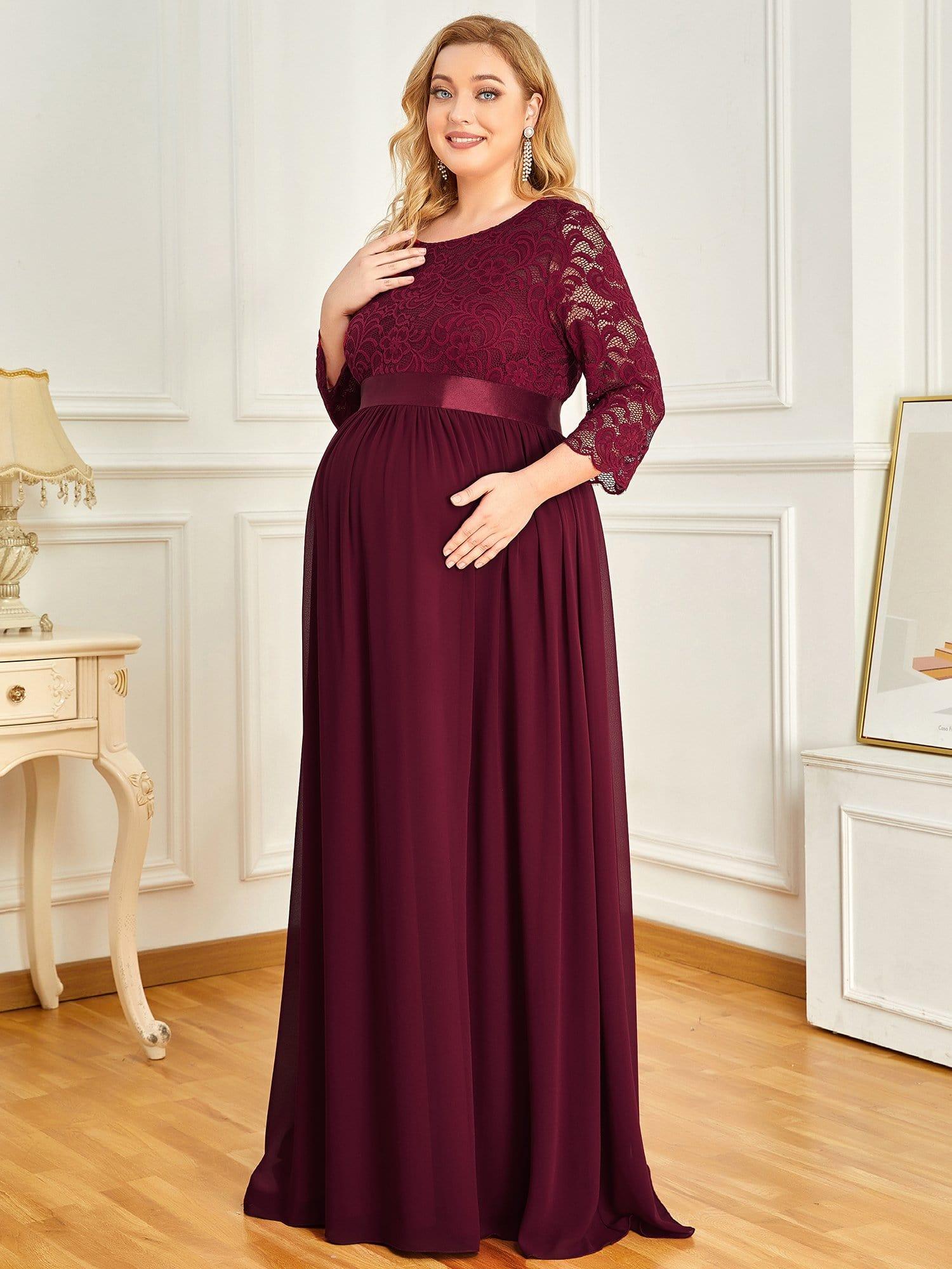 pretty KALANI|Plus Size Long Lace Sleeve Maternity Formal Dresses