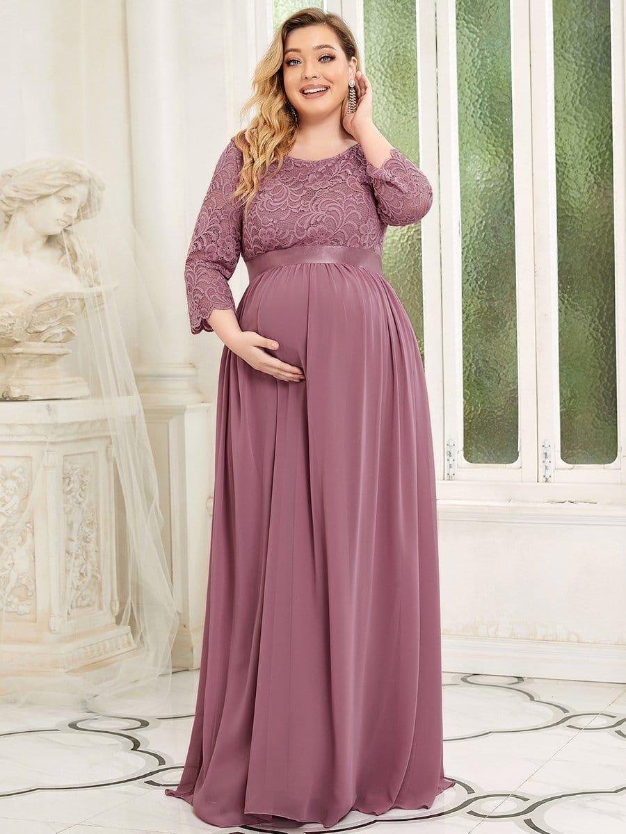 pretty KALANI|Plus Size Long Lace Sleeve Maternity Formal Dresses