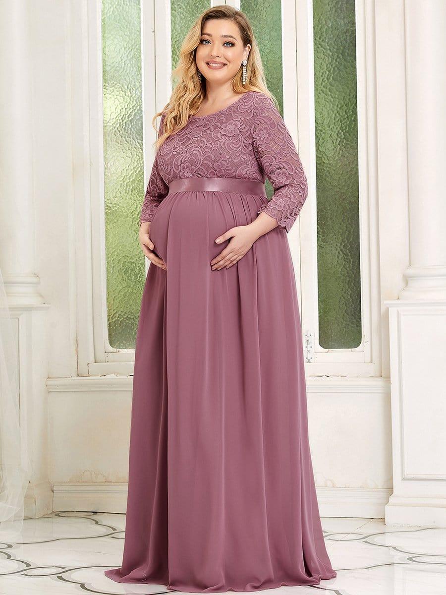 pretty KALANI|Plus Size Long Lace Sleeve Maternity Formal Dresses